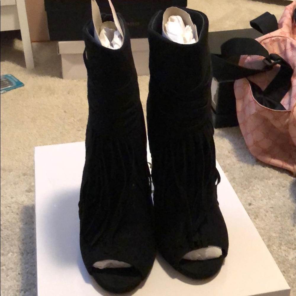 Black fringe stiletto booties